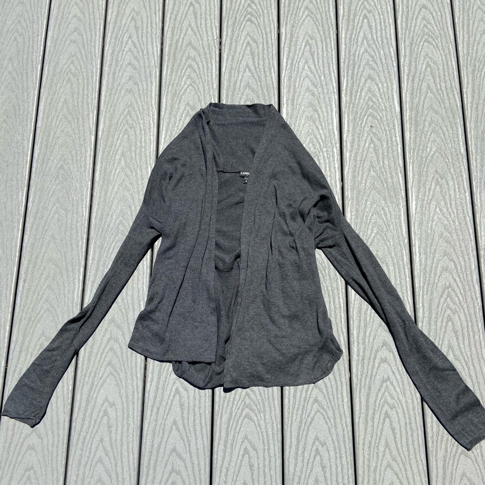 Dark grey cardigan.